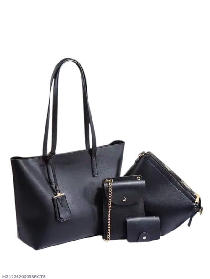 Four Pcs Women's Leather Plain Handbag Set