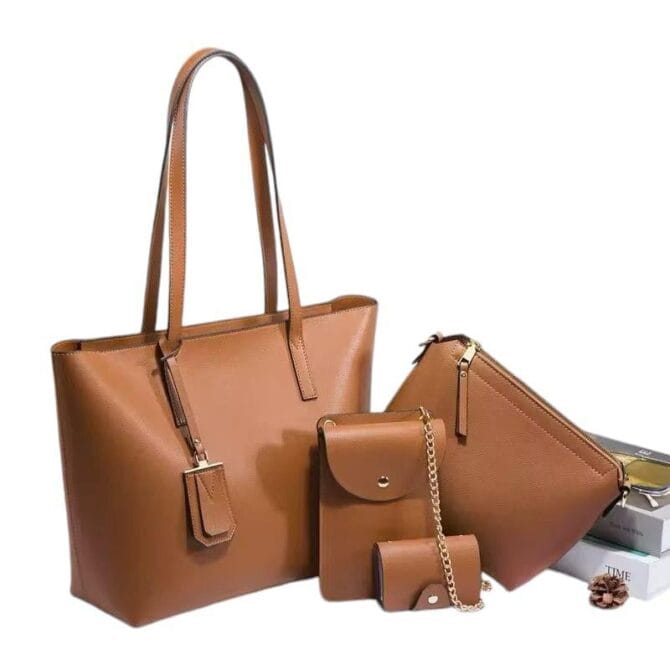 Four Pcs Women's Leather Plain Handbag Set