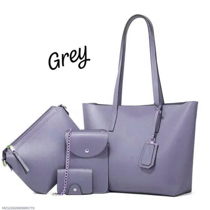 Four Pcs Women's Leather Plain Handbag Set