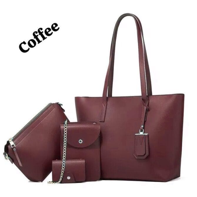 Four Pcs Women's Leather Plain Handbag Set