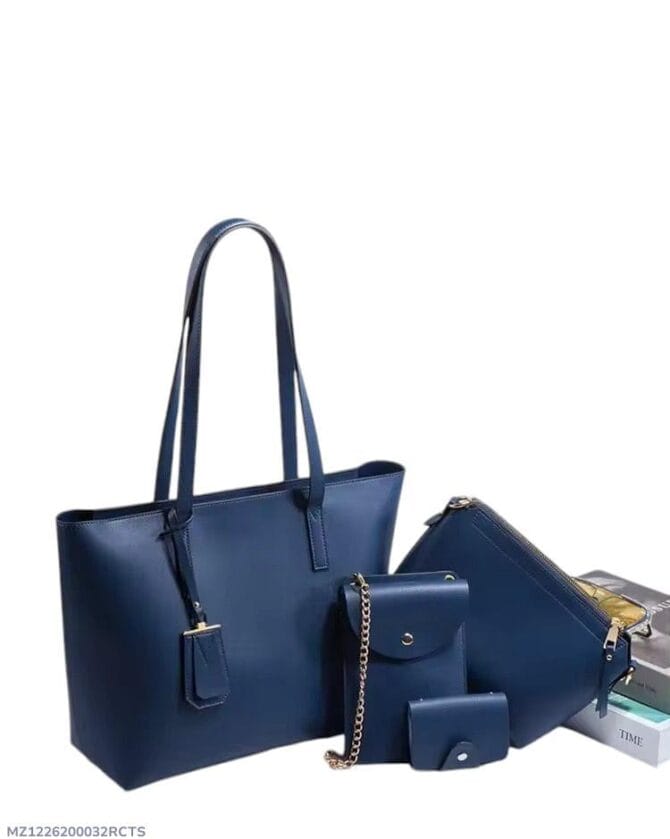 Four Pcs Women's Leather Plain Handbag Set
