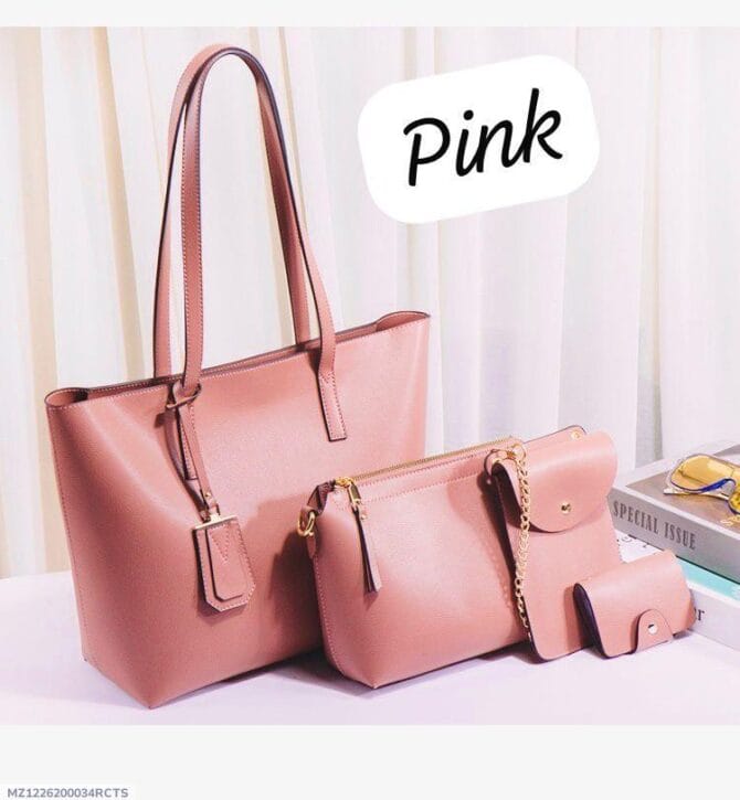 Four Pcs Women's Leather Plain Handbag Set