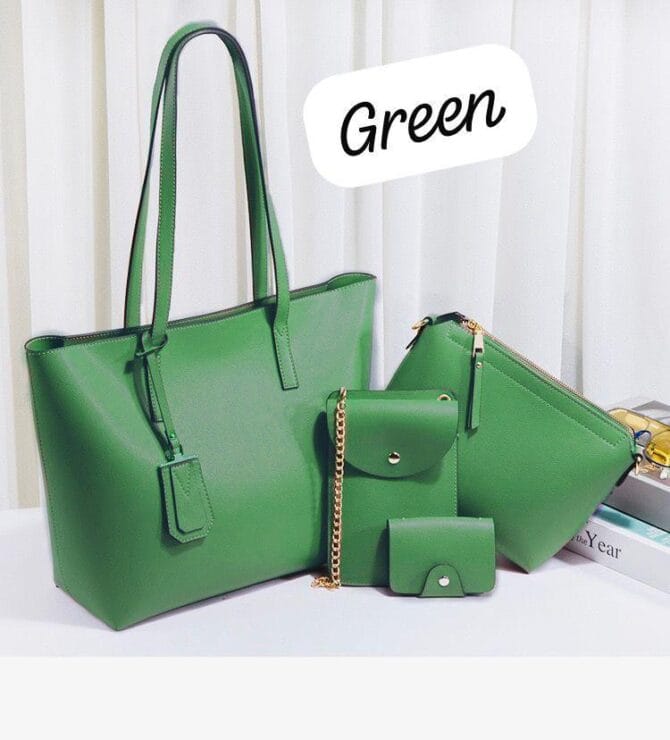 Four Pcs Women's Leather Plain Handbag Set