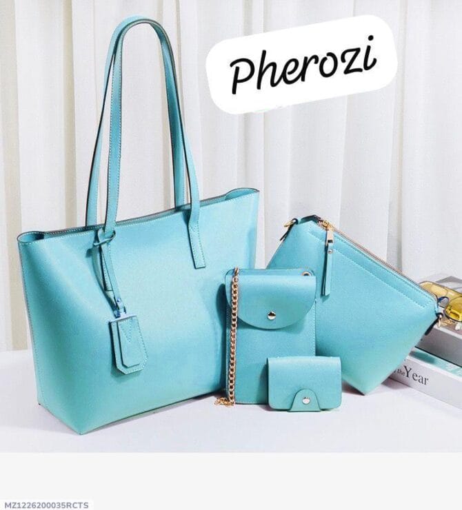 Four Pcs Women's Leather Plain Handbag Set