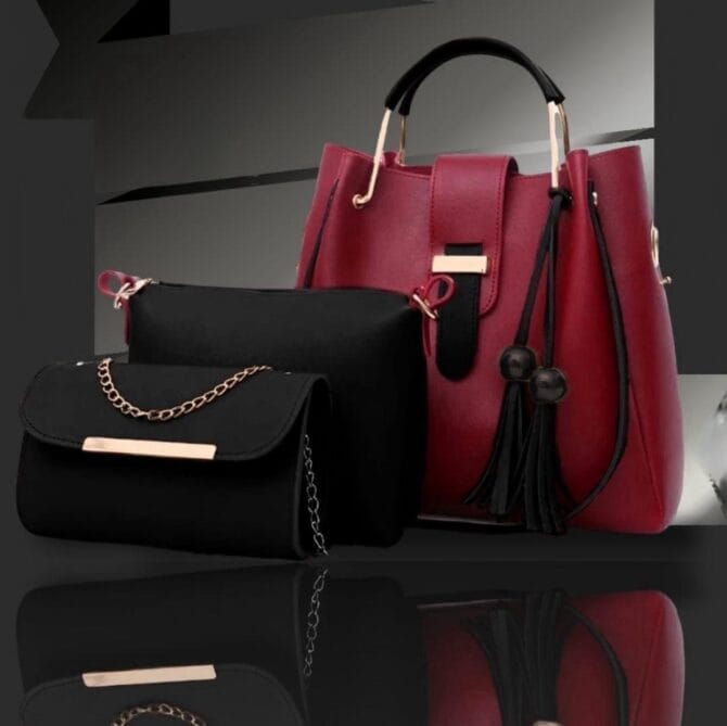 3 Pcs Women's Leather Plain Hand Bag Set