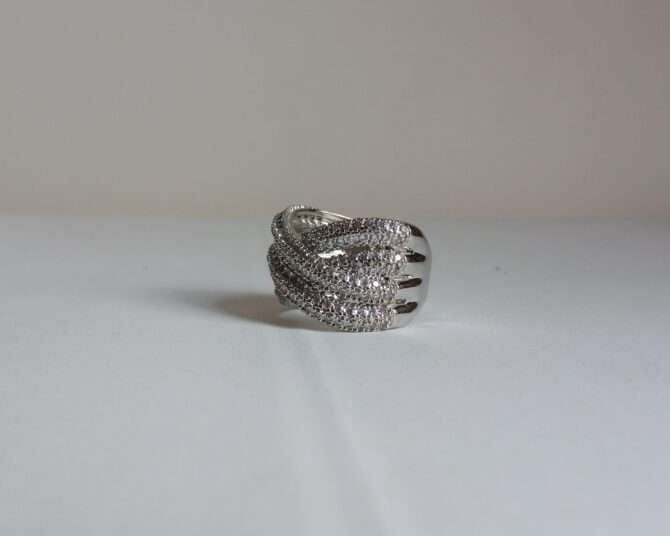 SS Engagement Ring with Band and Real Crystals Inside.