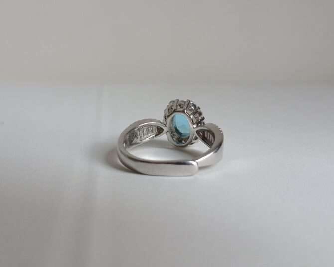 Rhodium-Plated Italian Design Ring with Imitation Crystal Sapphire