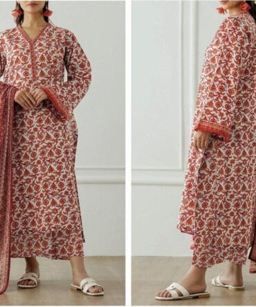 Vibrant Orange 3-Piece Lawn Suit