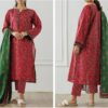  Elegant Red 3-Piece Printed Lawn Suit