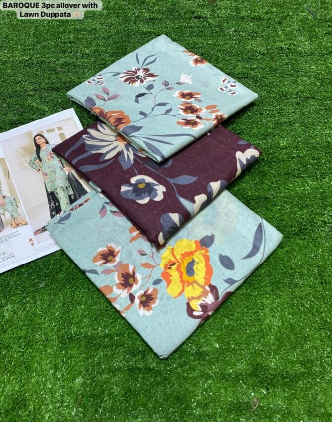 Elegant Green Digital Printed Lawn 3-Piece Suit