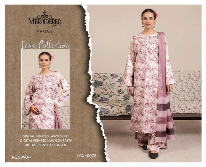 Elegant Lilac Digital Printed Lawn 3-Piece Suit