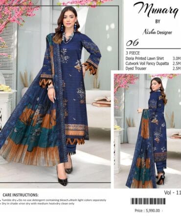 Elegant Blue Lawn 3-Piece Suit