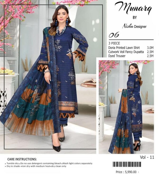 Elegant Blue Lawn 3-Piece Suit