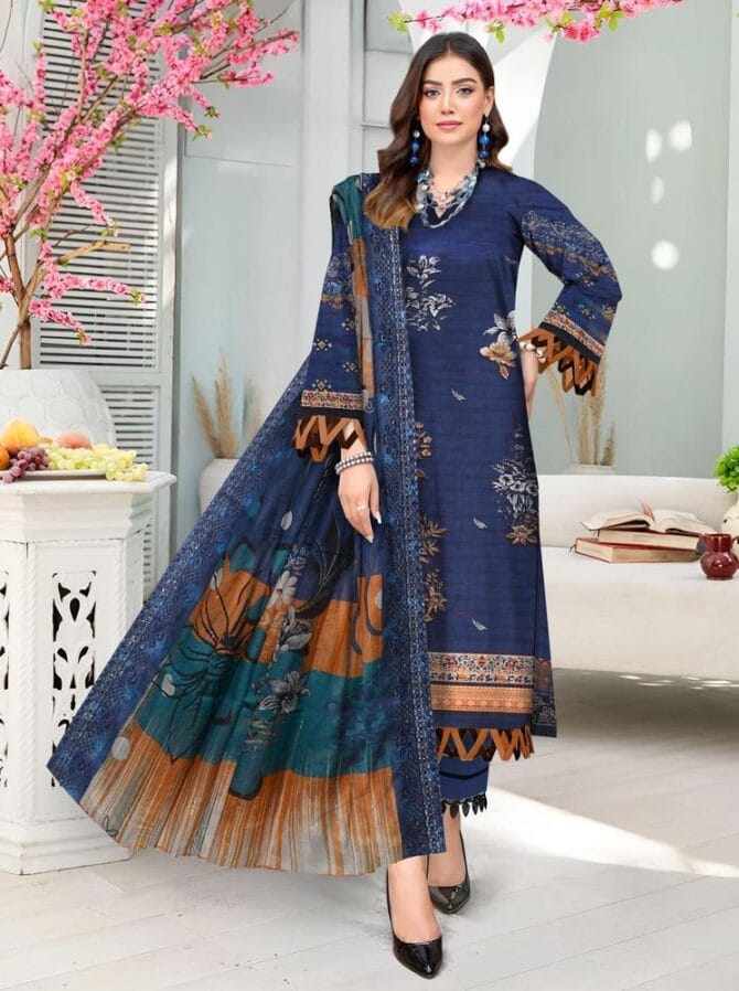 Elegant Blue Lawn 3-Piece Suit
