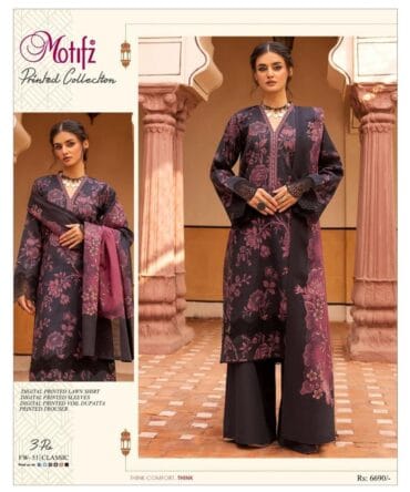 Premium Black Lawn 3-Piece Digital Print Suit