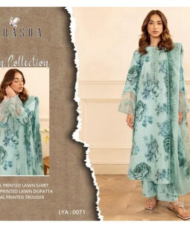Vibrant Turquoise Lawn 3-Piece Suit with Digital Prints