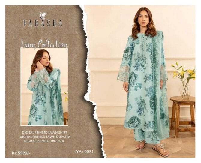 Vibrant Turquoise Lawn 3-Piece Suit with Digital Prints
