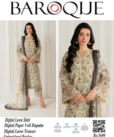 Elegant Off White Lawn 3-Piece Suit with Embroidered Daman