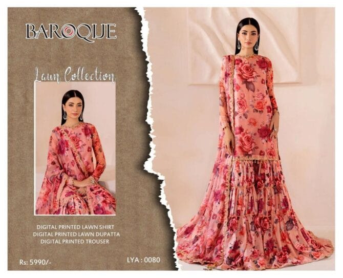 Elegant Pink Lawn 3-Piece Suit with Digital Prints