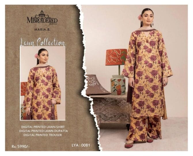 Golden Digital Print Lawn 3-Piece Suit