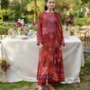 Red Printed Lawn Suit with Embroidered Neckline