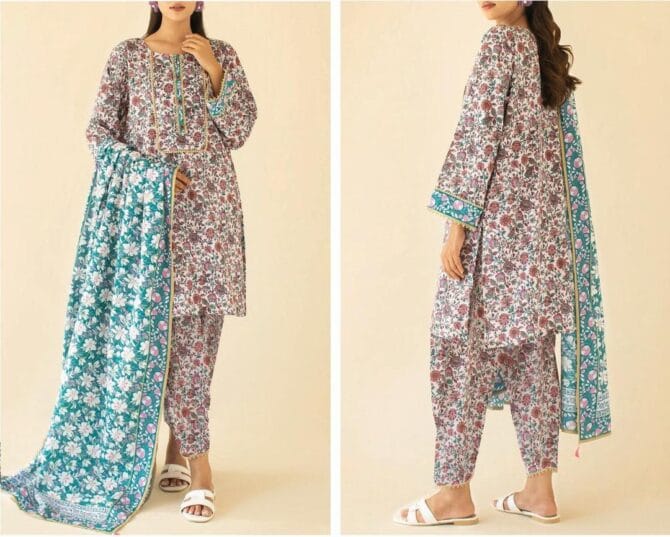 Elegant Off White Lawn 3-Piece Suit