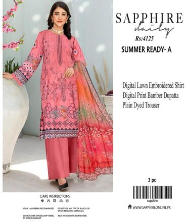 Elegant Soft Pink Lawn 3-Piece Suit