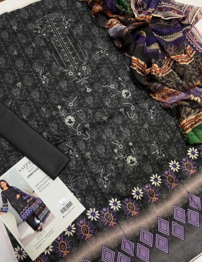 Elegant Black Lawn 3-Piece Suit