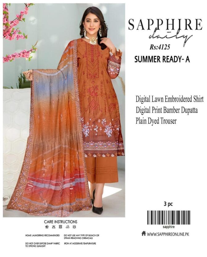 Vibrant Orange Lawn 3-Piece Suit