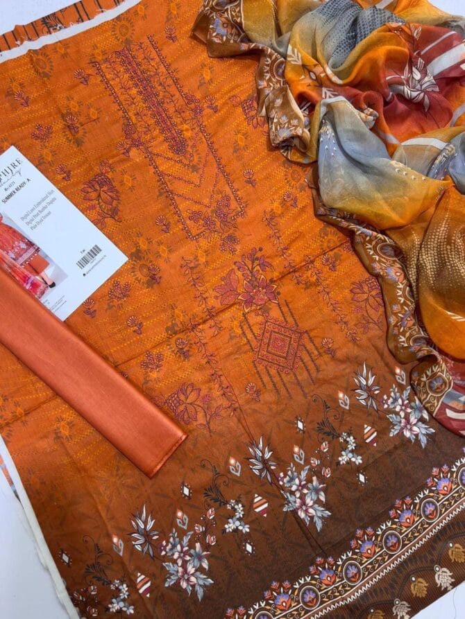 Vibrant Orange Lawn 3-Piece Suit