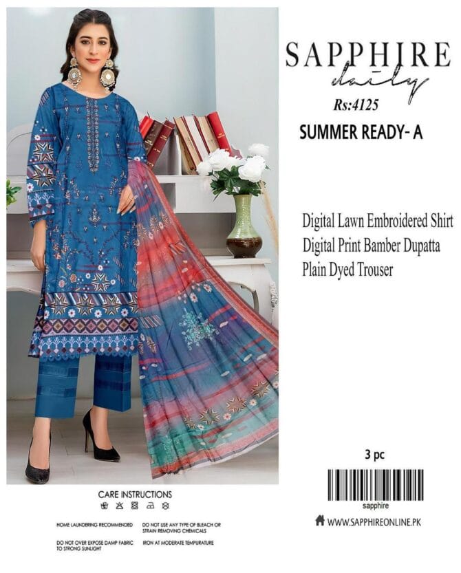 Elegant Blue Lawn 3-Piece Suit