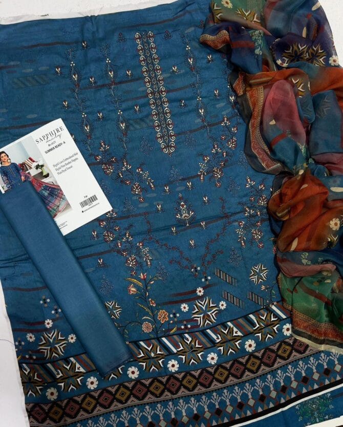 Elegant Blue Lawn 3-Piece Suit