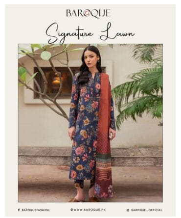 Stylish Blue Lawn 3-Piece Suit