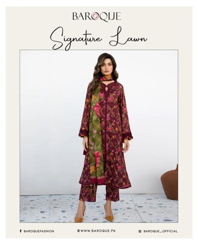 Elegant Maroon 3-Piece Lawn Suit
