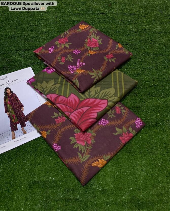 Elegant Maroon 3-Piece Lawn Suit